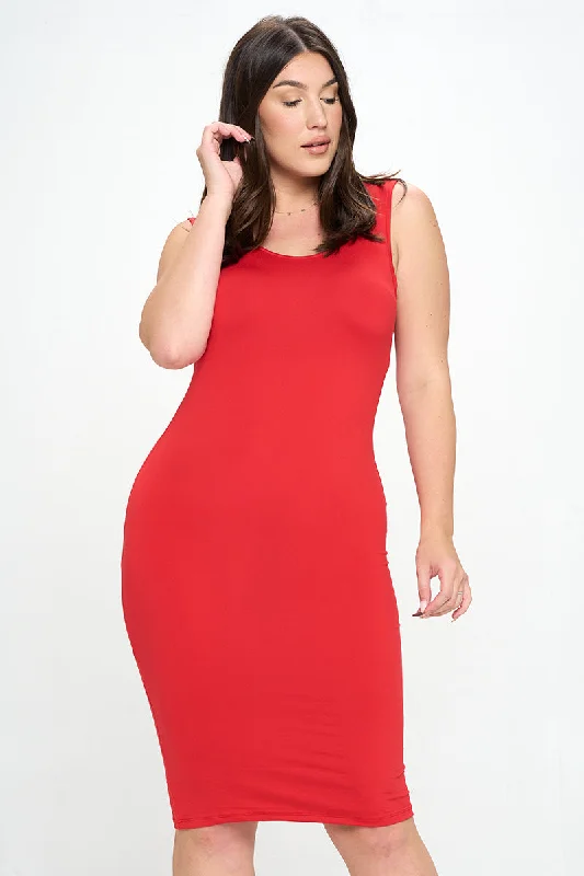 Plus Size Scoop Neck Midi Bodycon Dress