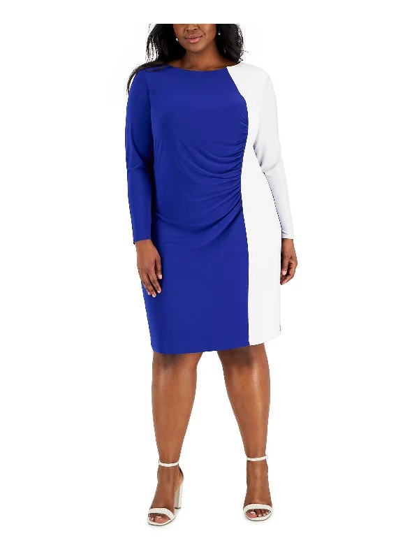 Plus Womens Colorblock Knee Sheath Dress