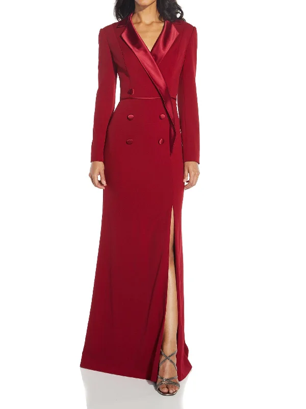 Plus Womens Silk Lapel Maxi Evening Dress