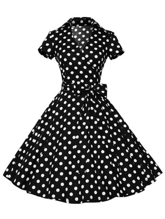 Polka Dot Belt Wrap Flare Dress