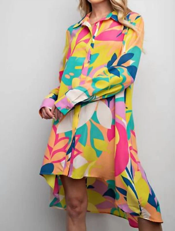 Print Shirt Dress In Lime Pink