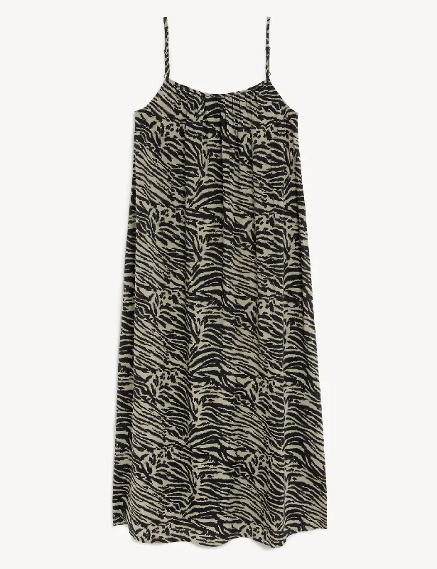 Printed Square Neck Midi Slip Dress