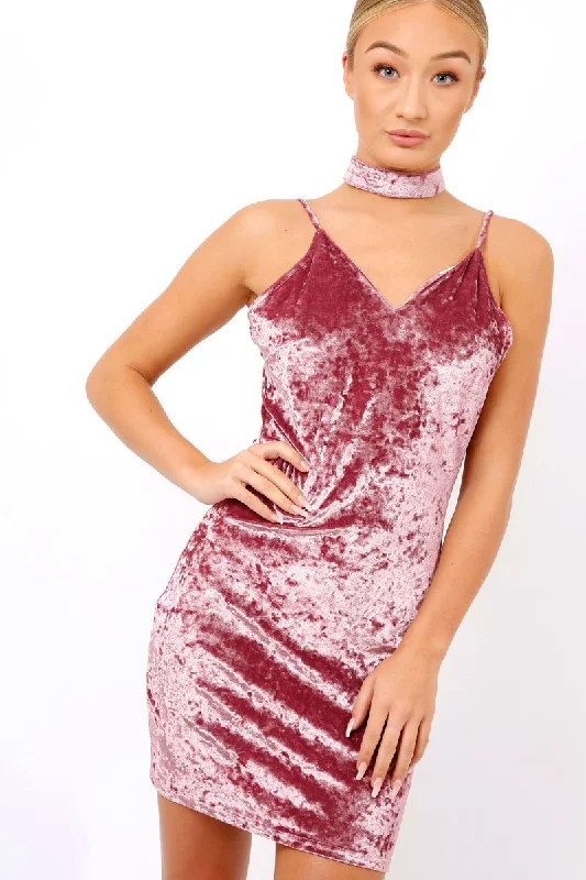 Purple Velvet Slip On Choker Dress - Meadow