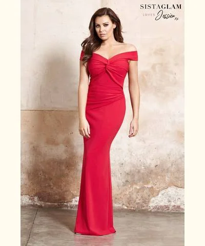 Red Bardot Maxi Dress