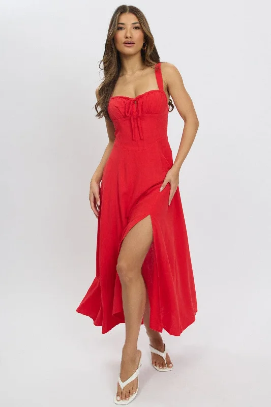 Red Maxi Dress Corset Detailed