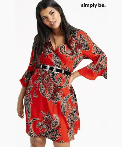 Red Paisley Print Wrap Dress