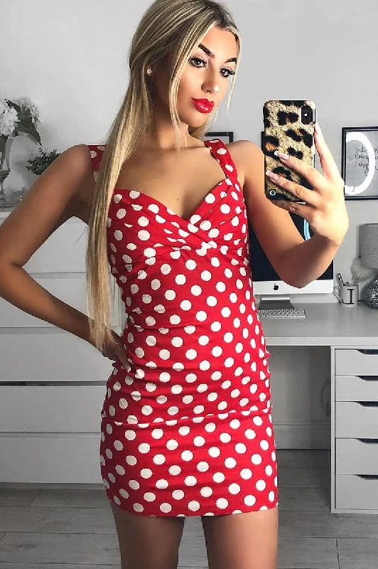 Red Polka Dot Bodycon Dress - Madalyne