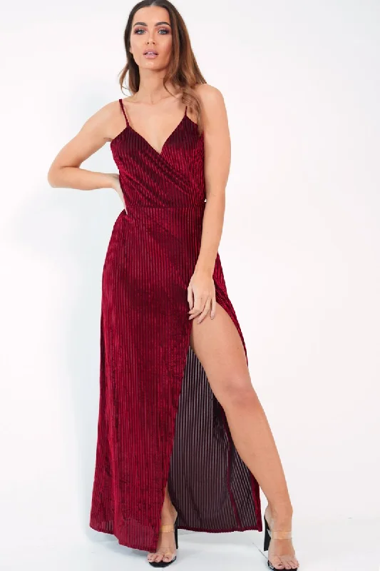 Red Velvet Stripe Wrap Maxi Dress - Tamyah