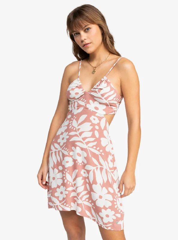 Riviera Nights Tie Back Mini Dress - Ash Rose Botanical Stencil