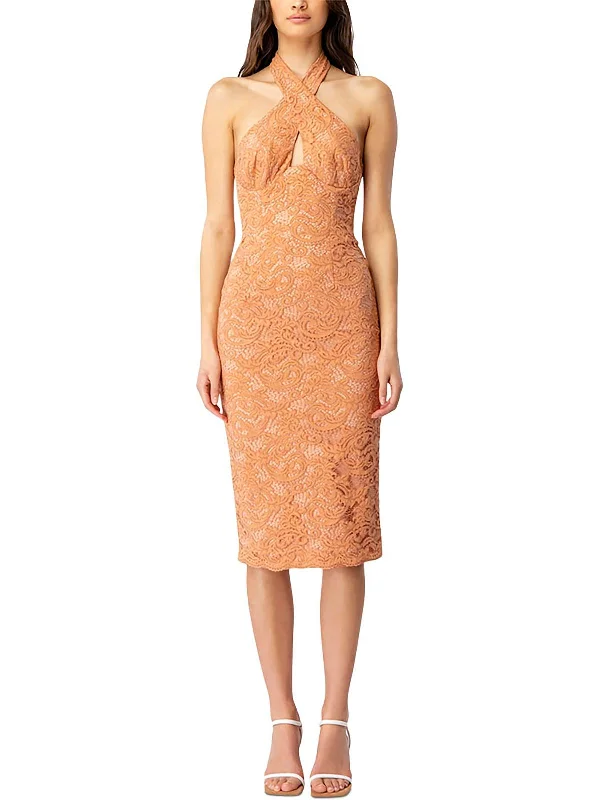 Riviera Womens Lace Halter Cocktail and Party Dress