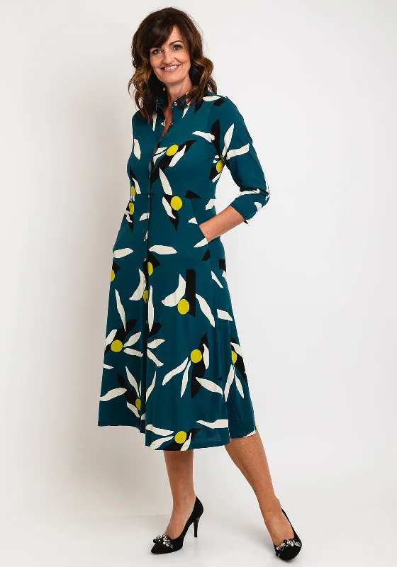 White Stuff Rua Print, Jersey Midi Shirt Dress, Teal