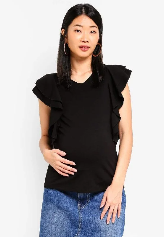 Ruffles Sleeves Crissy Black Nursing Top