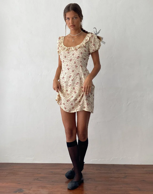 Sasyana Mini Dress in Flower Chain Cream