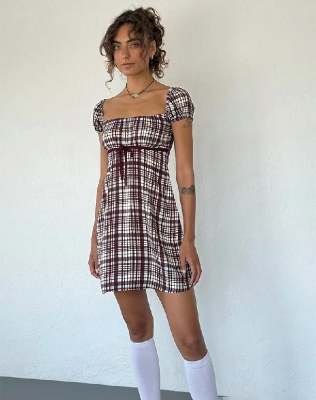 Savio Mini Dress in Multi Check Brown