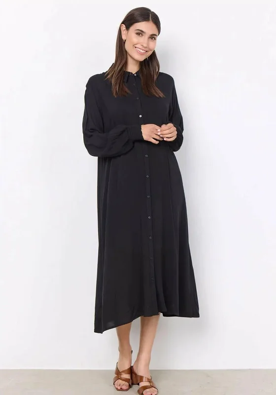 Soyaconcept Radia Basic Button Up Midi Shirt Dress, Black