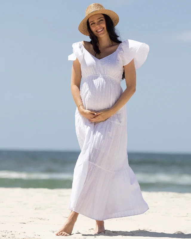 Serena Baby Shower Maternity Sundress in White