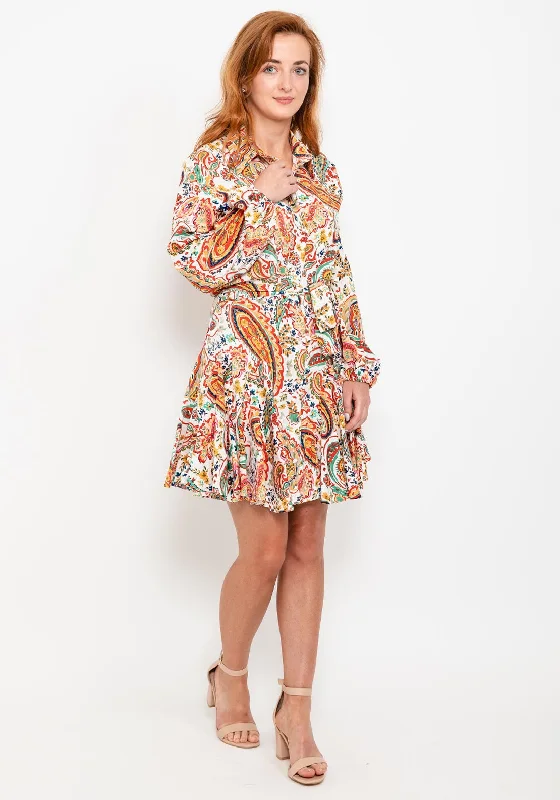 Seventy1 Paisley Pleated Mini Shirt Dress, Yellow Multi