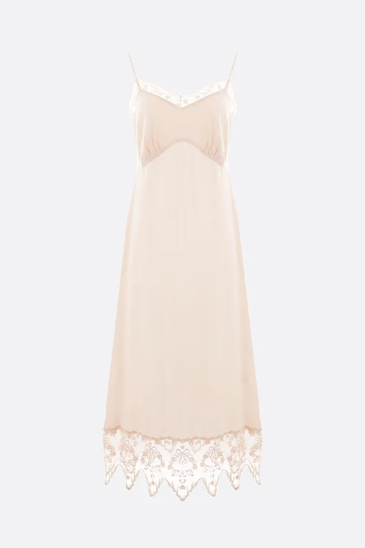 crêpe de chine slip dress with lace trims