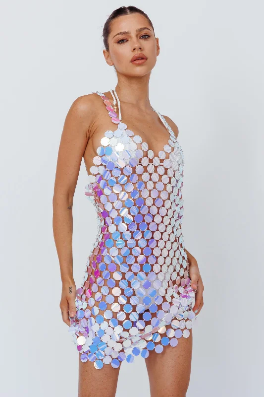 Sirenuse Acrylic Circle Mini Dress Iridescent Silver