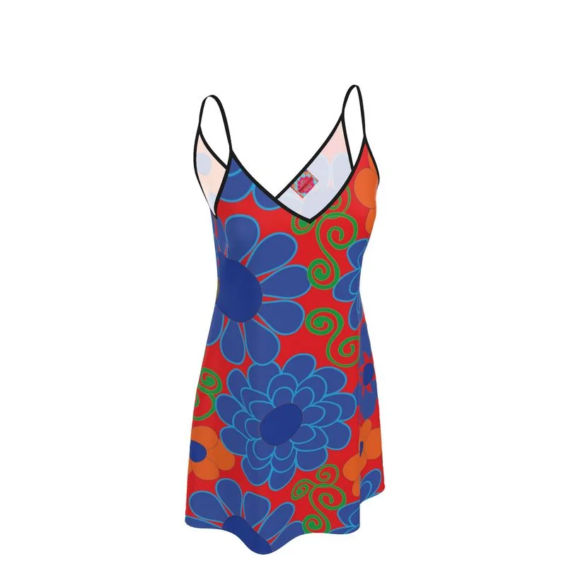 Bold Blue Floral Slip Dress in Red- up to size 7X