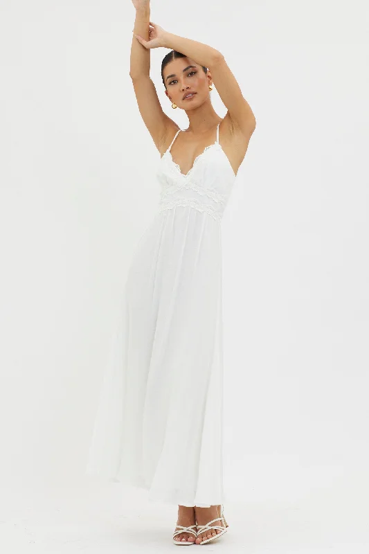 Slow It Down Lace Trim Maxi Dress White