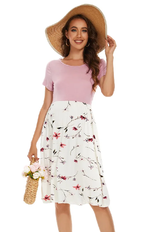 Smallshow Short Sleeve Floral Maternity Dress