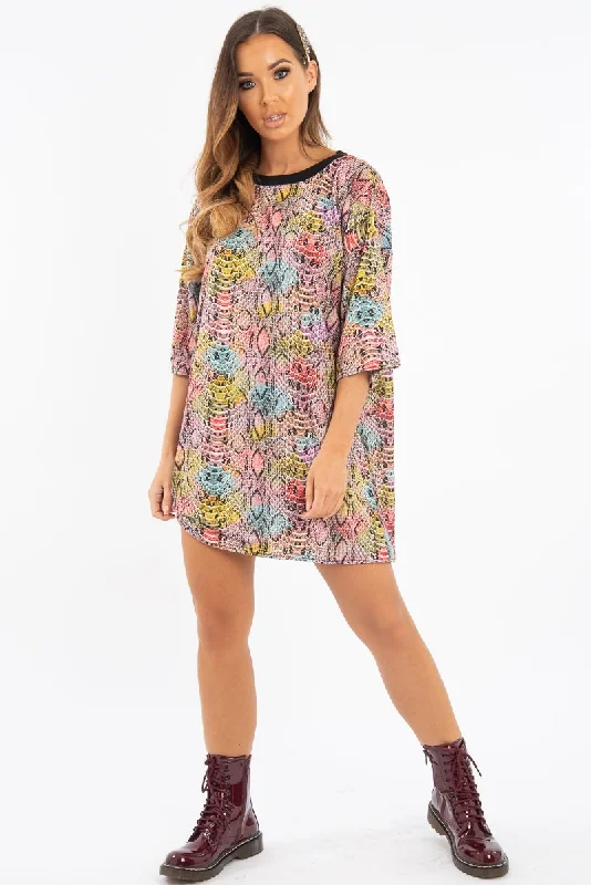 Snake Multi Oversized T Shirt Dress - Glori