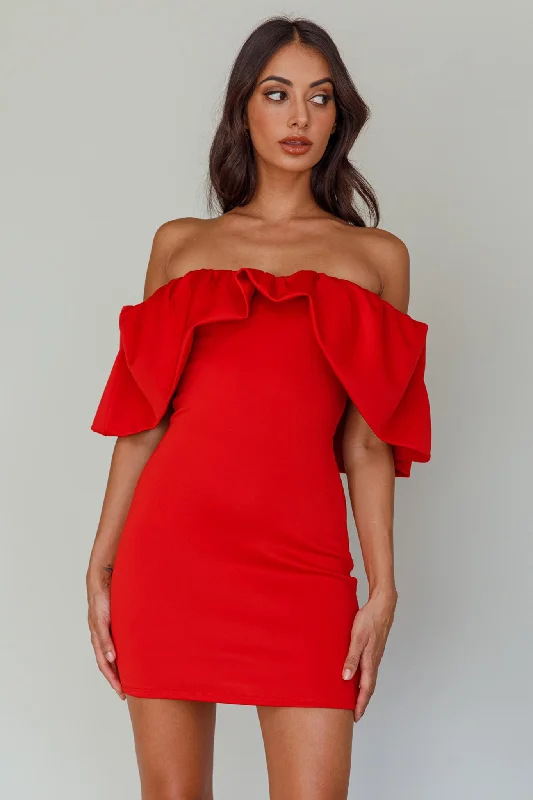 So Dramatic Off-Shoulder Mini Dress Tangerine