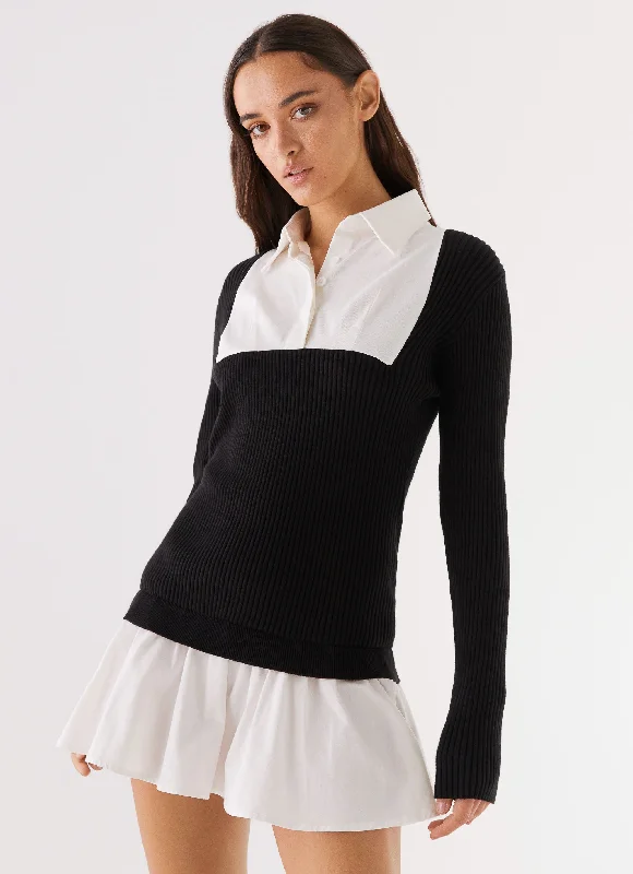 Somerville Knitted Shirt Dress - Black/White