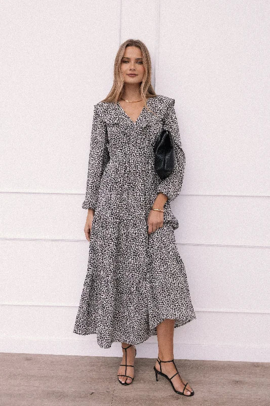 Sophie Long Sleeve Maxi Dress - Black/Ivory