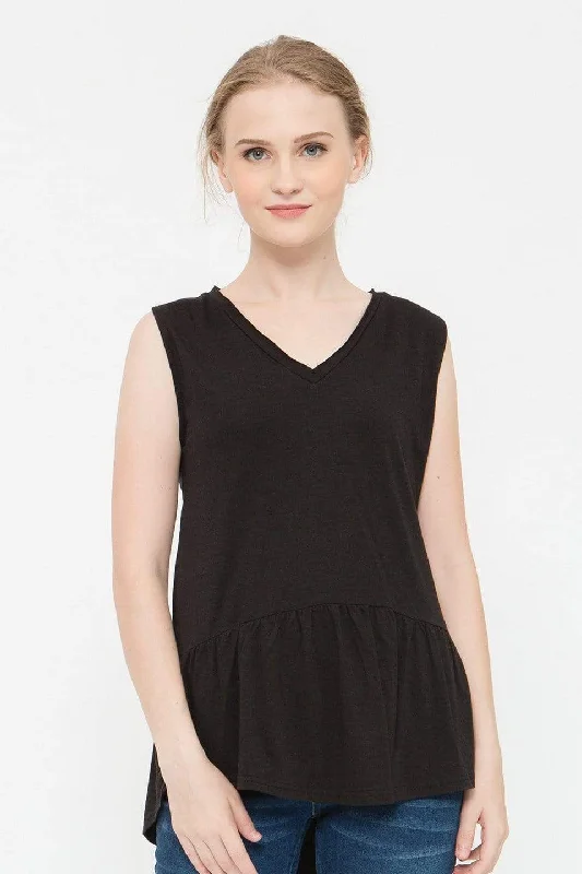 Caly Ruffled Hem Nursing Top Black