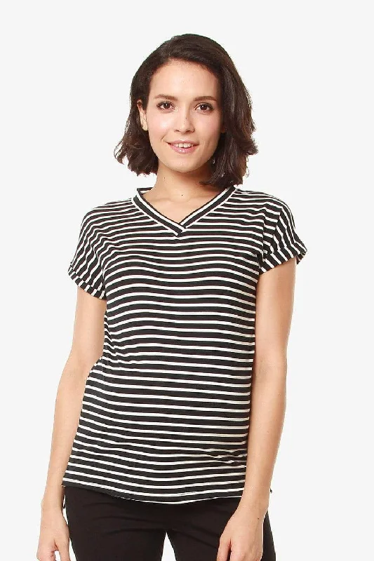 Cap Sleeves Calla V Neck Black Stripes Nursing Top