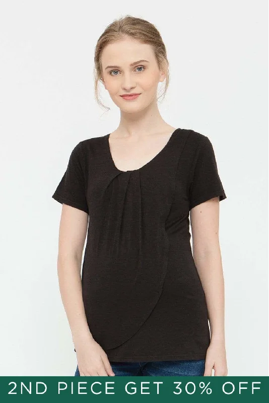 Cloria Overlap Nursing Top Black