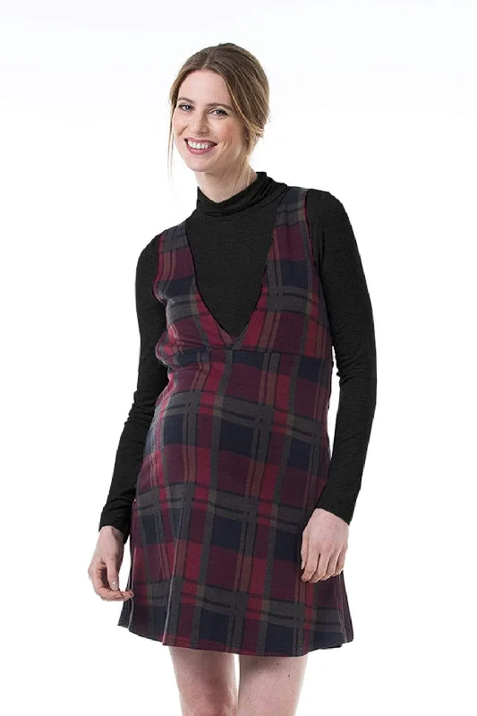 Coralia V-Neck Plaids Maternity Dress Maroon