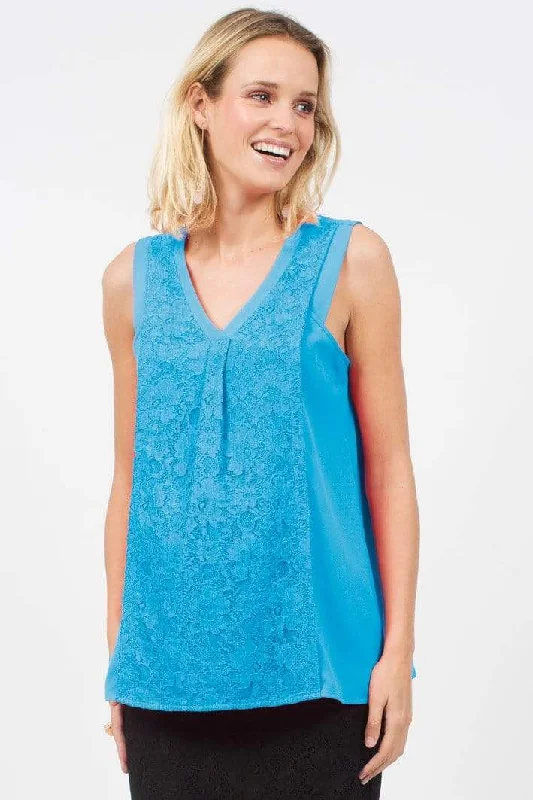 Aryana V-Neck Lace Sleeveless Nursing Top Blue