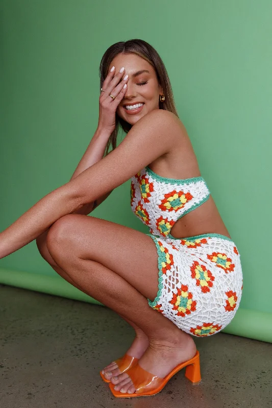 Summer Love Open Back Crochet Mini Dress Green