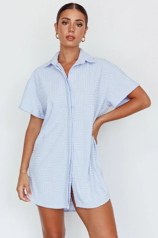 Sun Time Textured Shirt Dress Blue