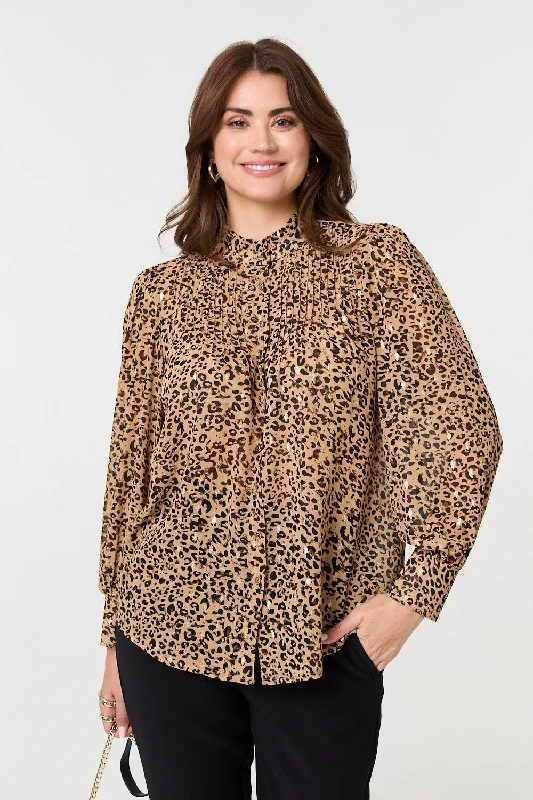 Animal Print High Neck Loose Fit Blouse