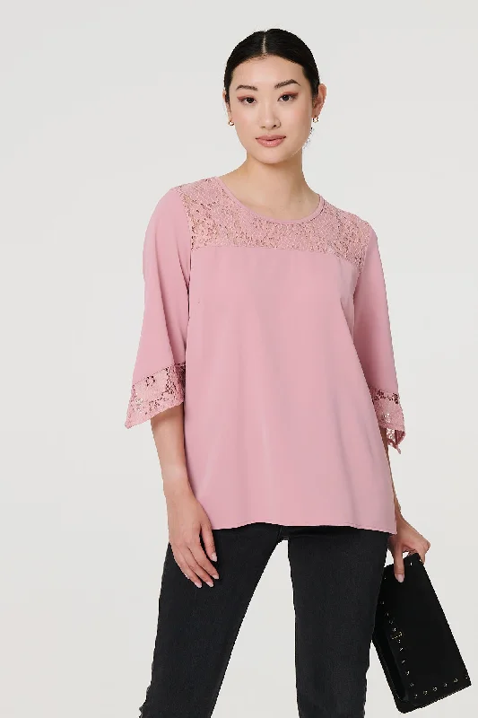 Lace Detail 3/4 Sleeve Blouse