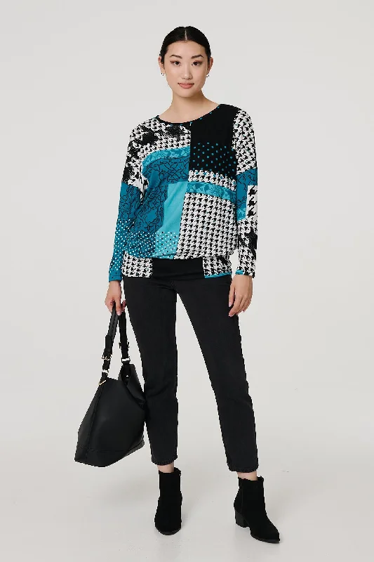 Patchwork Print Long Sleeve Top