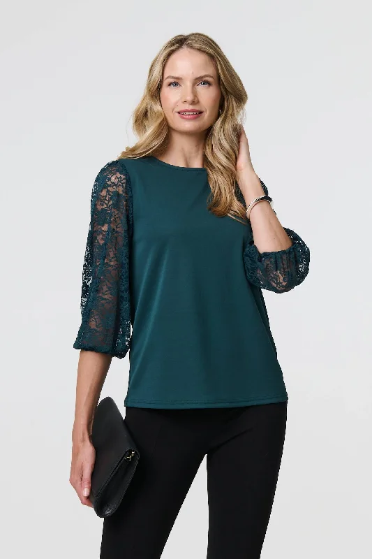 Floral Lace 3/4 Sleeve Blouse