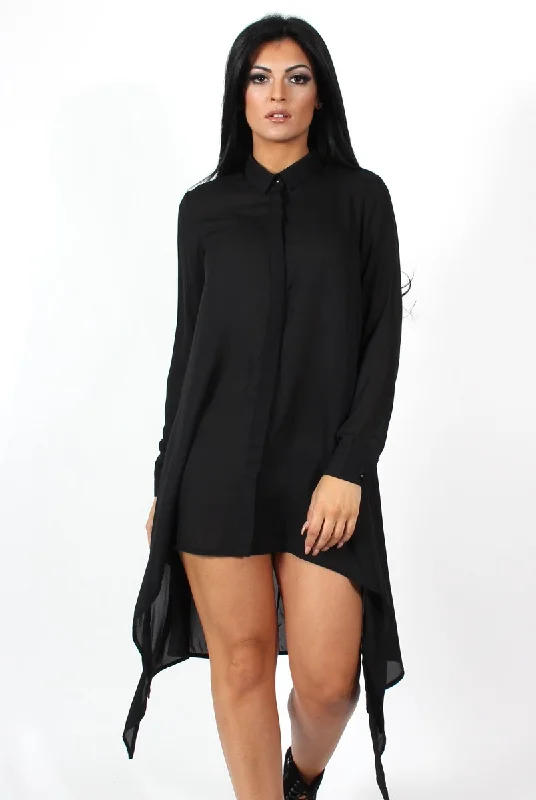 Teri Black Dip Hem Shirt Dress