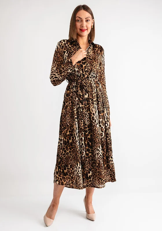 Serafina Collection Leopard Print Maxi Shirt Dress, Brown