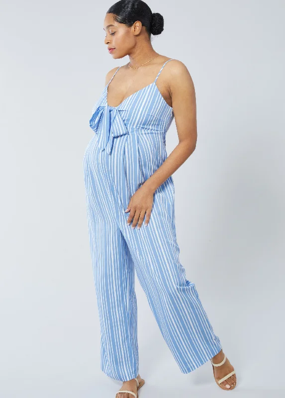 The Tie It Together Blue Maternity + Nursing Jumpsuit