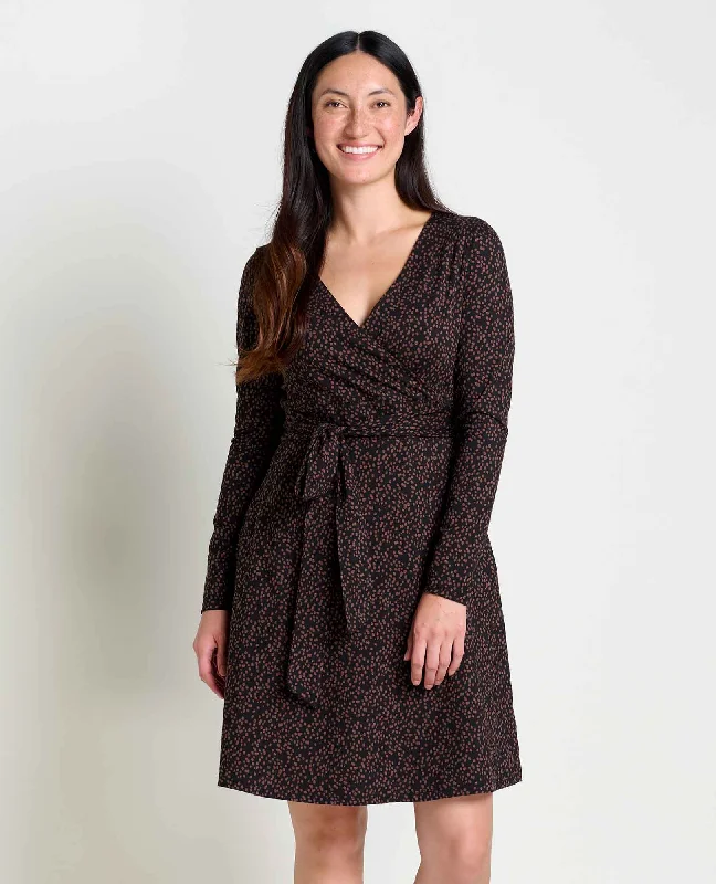 Women's Cue Wrap Long-Sleeve Dress - Black Dot Print