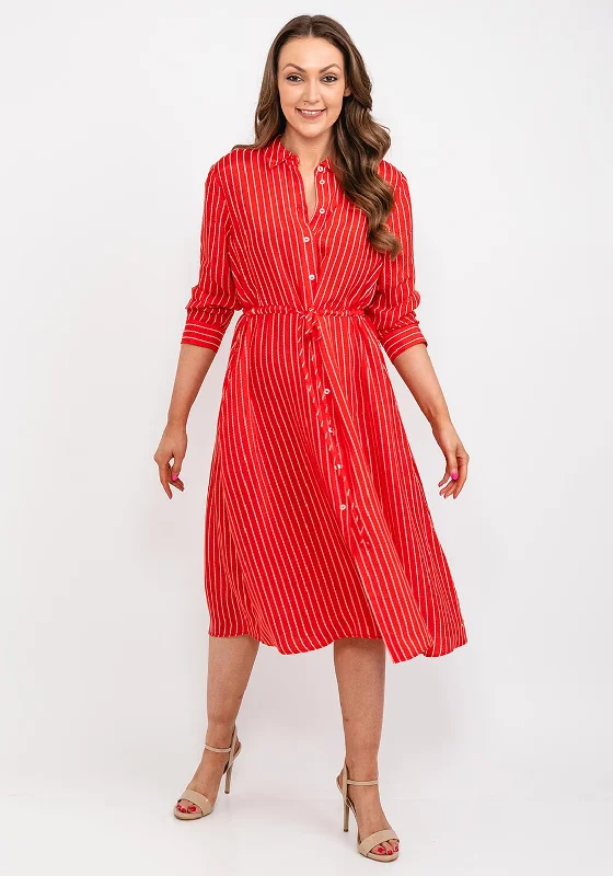 Tommy Hilfiger Womens Stripped Rope Print Midi Shirt Dress, Red