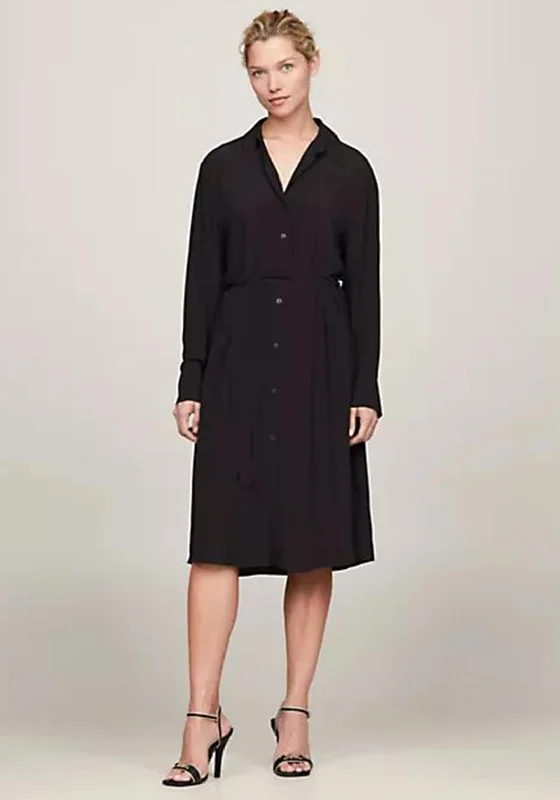 Tommy Hilfiger Tie Waist Midi Shirt Dress, Black