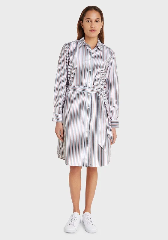 Tommy Hilfiger Womens Striped Mini Shirt Dress, White Multi