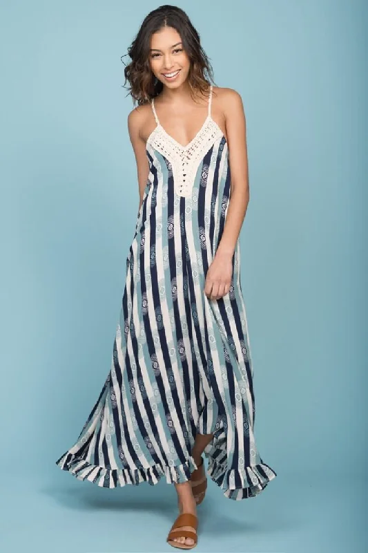 Tristan Striped Crochet Detail Maxi Dress Navy & Beige