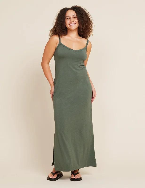 V-Neck Slip Dress - Moss